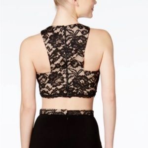 NWT Escape Black Prom/ Formal Black Lace Over Tan Top Crop